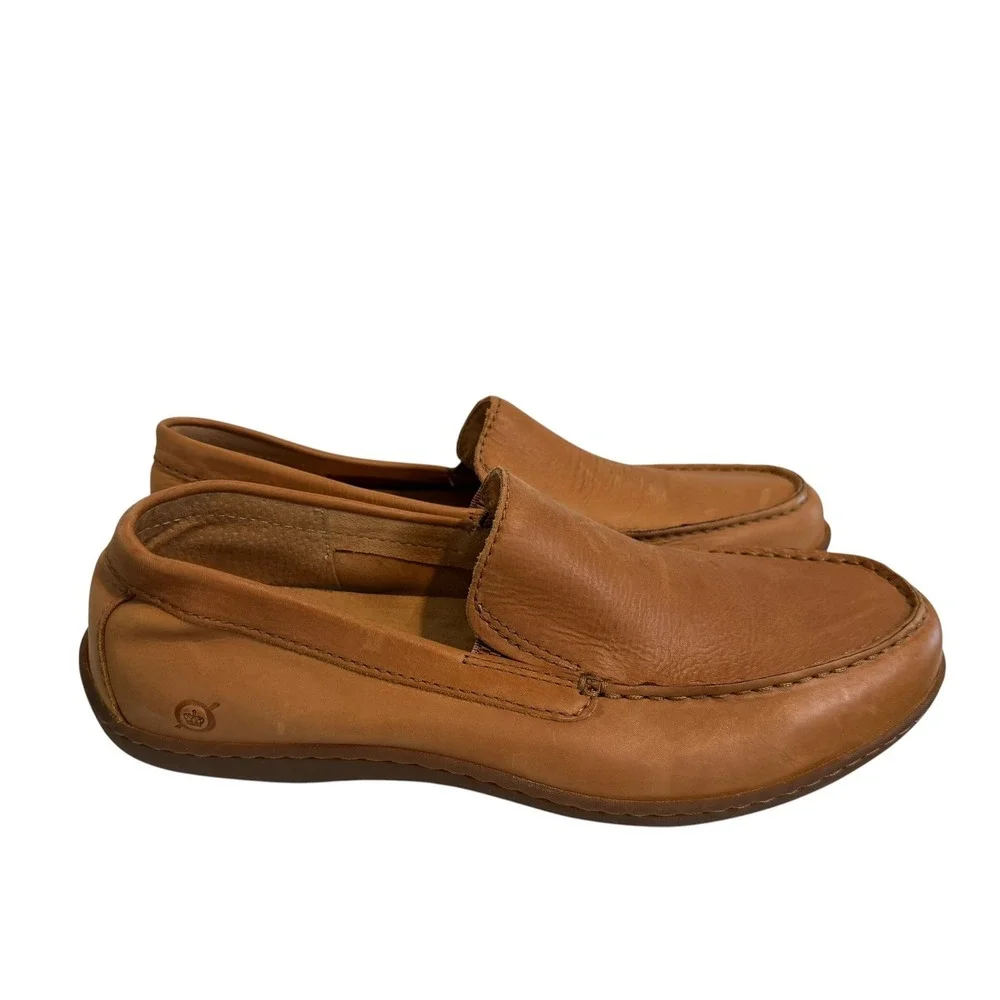 Born Caleb Mens Tan Leather Slip On Moc Toe Loafers Shoes Size 11 Comfort Casual